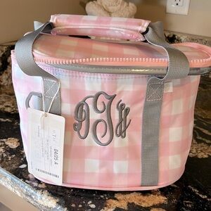 Personalized Small Cooler Lunch Bag Pink Checked DHT Monogram